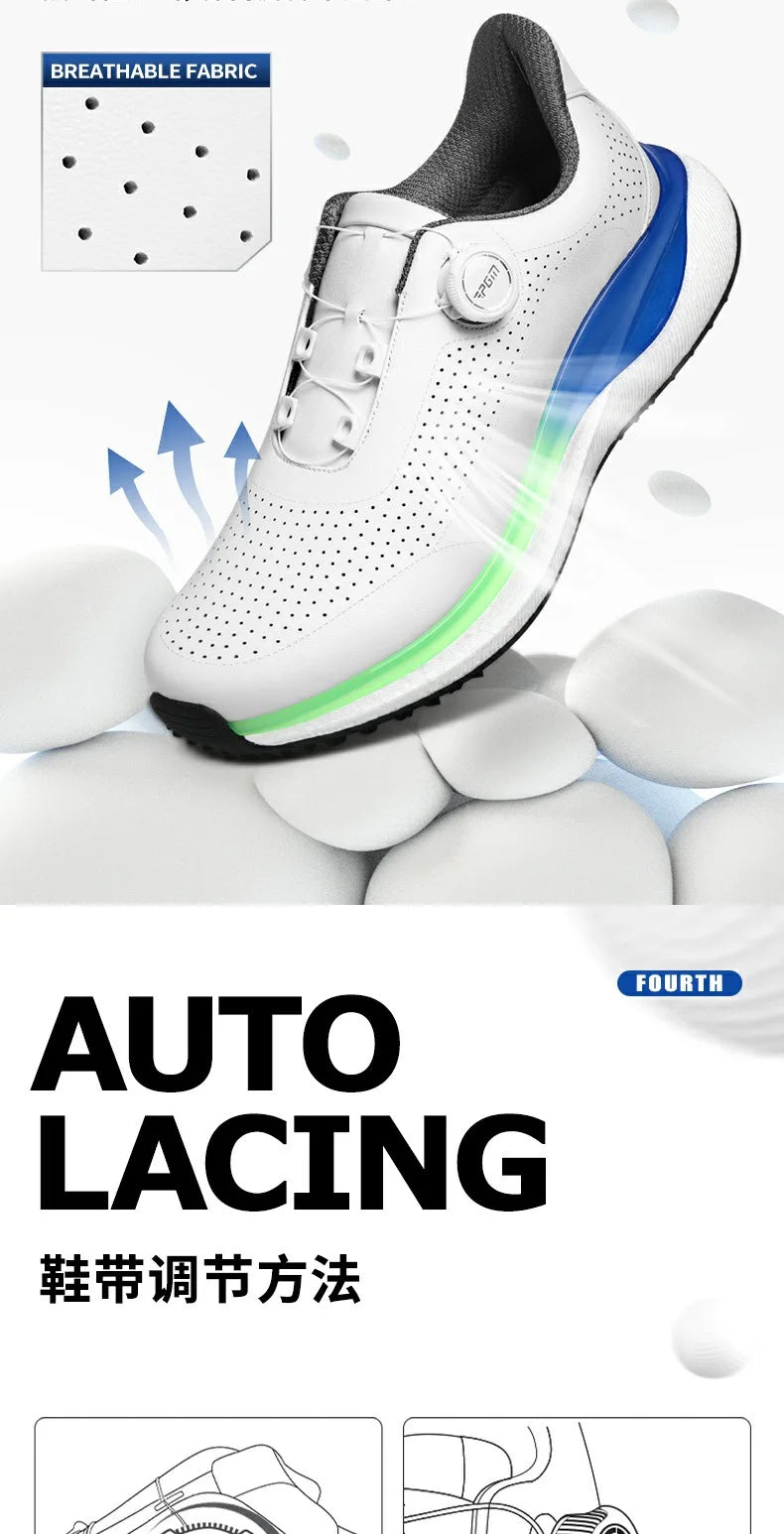 PGM Golf Men's Sports Sneakers Super Soft Popcorn Midsole Knob Lace Anti Slip Breathable Golf Shoes