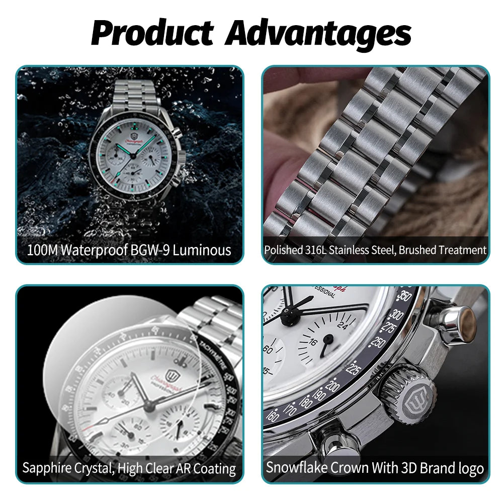 Watchdives New Wd1863 Quartz Men's Watch VK63 Chronograph Bubble Sapphire Waterproof 39Mm Steel Top Brand Luxury Business Watch