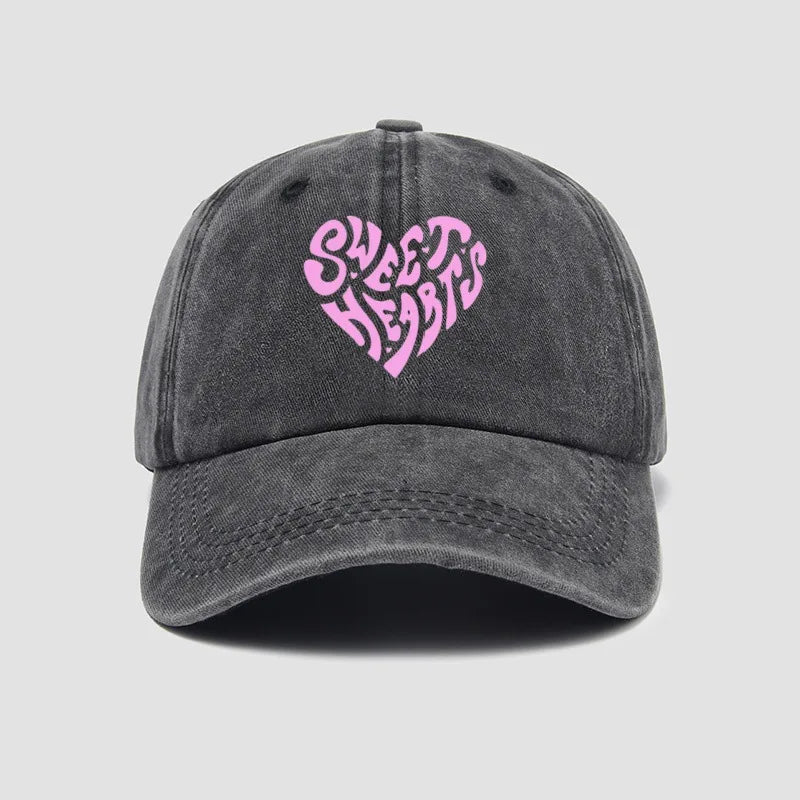 Pink heart-shaped letter printed baseball cap, versatile for daily use, sweet girl's hat, outdoor sun protection and shading