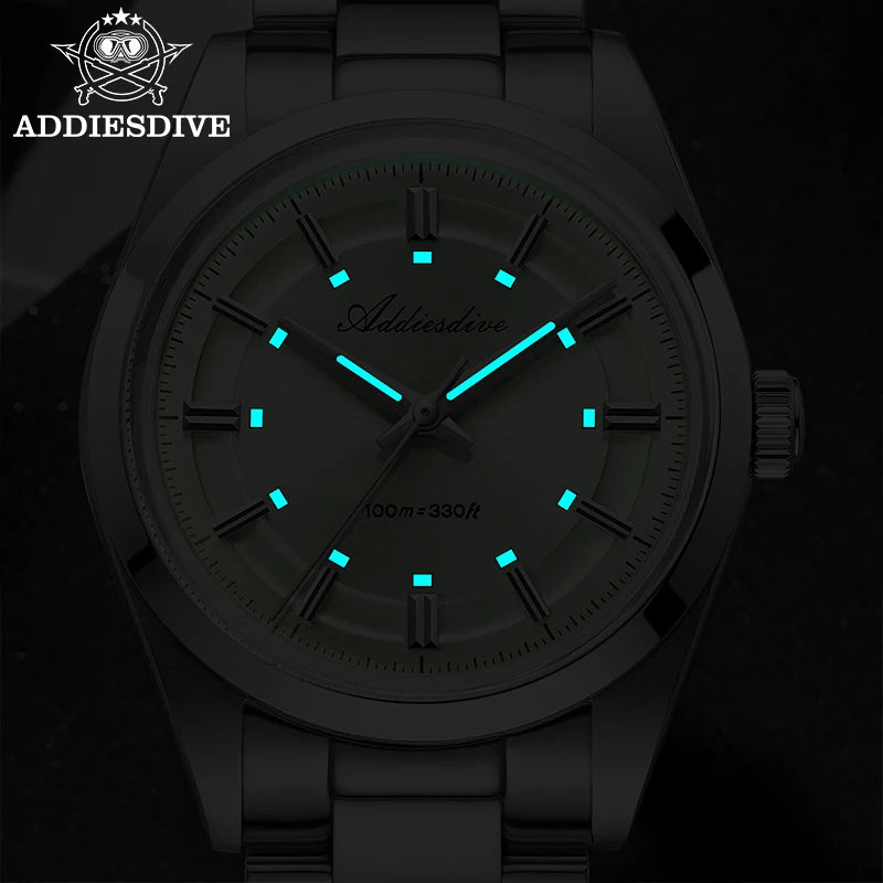ADDIESDIVE – luksuzni analogni muški sat, kvarcni mehanizam VH31, zakrivljeno staklo, vodootporan do 10 bara, luminescentni premaz BGW9, čelično kućište – prilagodljivi model AD2515