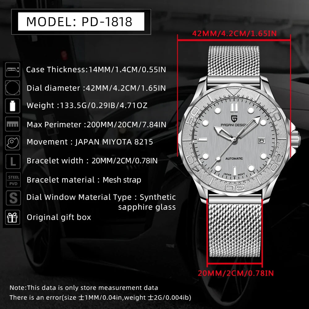 2026 New PAGANI DESIGN 007 Men's Watches Luxury Automatic Watch For Man Mechanical Wristwatch AR Sapphire Mirror Luminous Clock