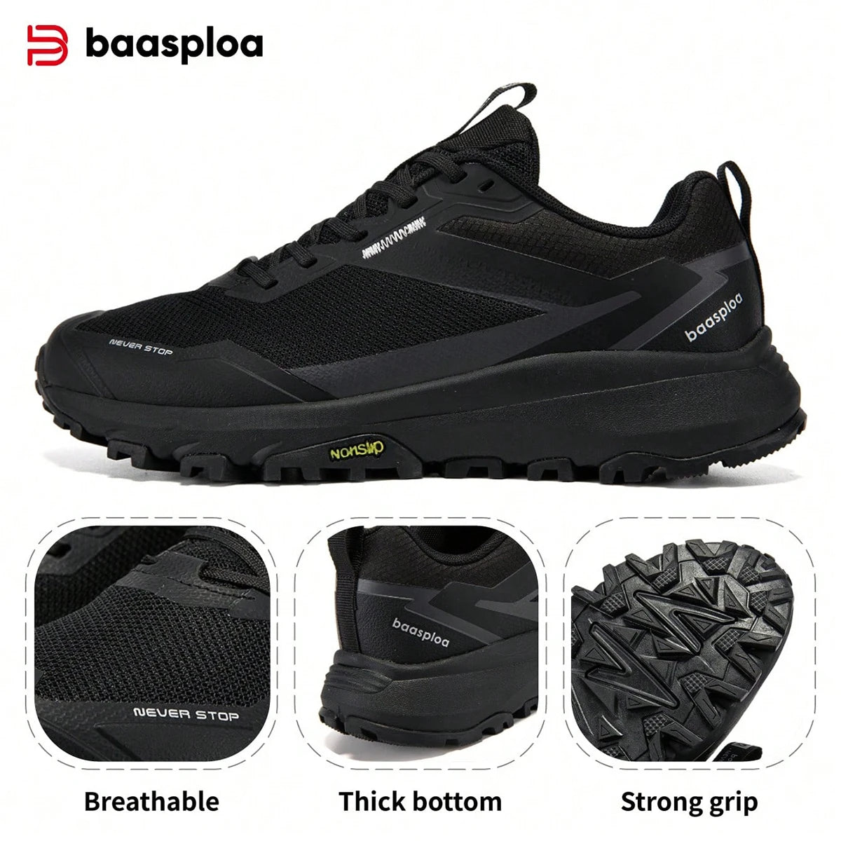 Baasploa Men Hiking Sneakers Outdoor Fashion Lightweight Breathable Shoes Male Casual Anti-Skid Wear-Resistant Climbing Shoes