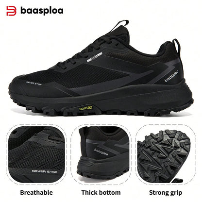 Baasploa Men Hiking Sneakers Outdoor Fashion Lightweight Breathable Shoes Male Casual Anti-Skid Wear-Resistant Climbing Shoes