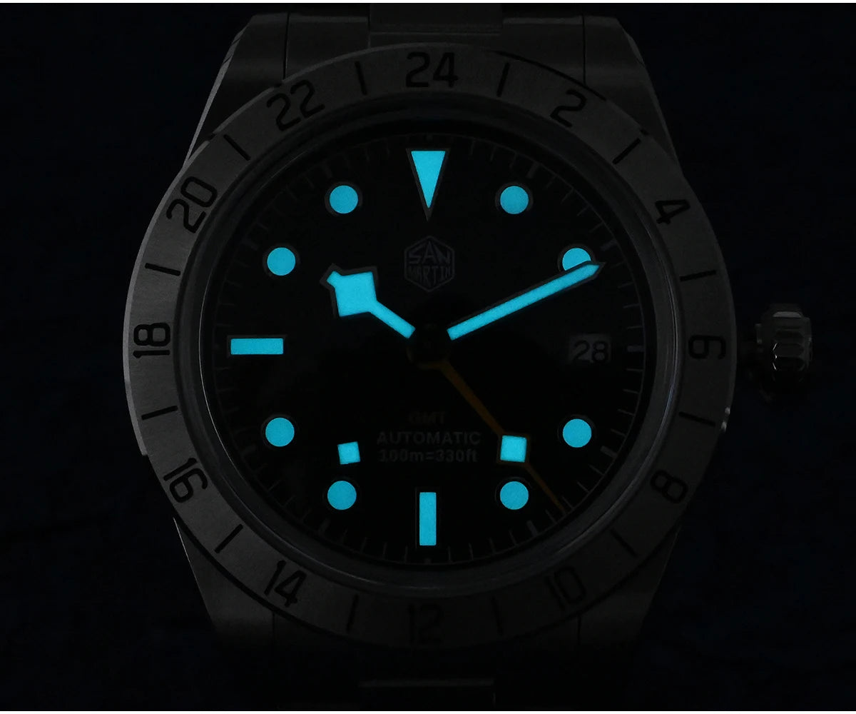 Relógio mecânico automático San Martin New 39mm NH34 BB GMT, relógio desportivo, safira, luminoso, impermeável 100m, para homem, Relogio SN0054