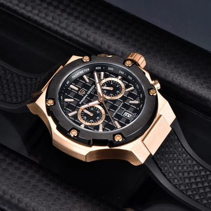 PAGANI DESIGN Men's Watches Luxury Rose Gold Sport Chronograph Japan VK64 Quartz Watch For Men Fluororubber Strap Wristwatch Men