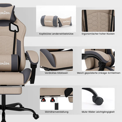 SUKIDA Ergonomic Racing Gaming Chair Adjustable Swivel with Headrest and Lumbar Support for Office and Gaming