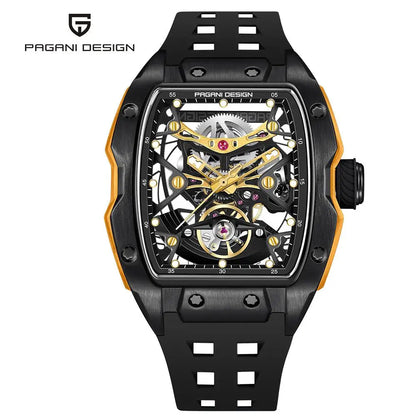 Novo Relógio de Pulso Masculino PAGANI DESIGN PDYS018 Automático Mecânico, Fashion Casual Skeleton, Safira e Aço Inoxidável