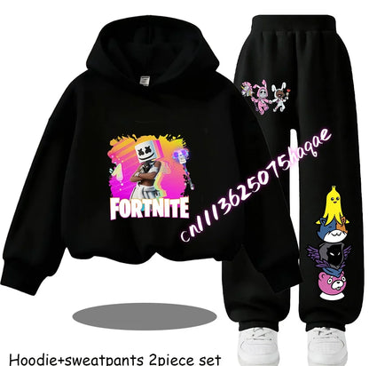 Fortnite Printed Children's Hoodies Cartoon Comfortable 2pcs Suit Loose Long Sleeve Tops with Pants Autumn Winter Clothes Gift