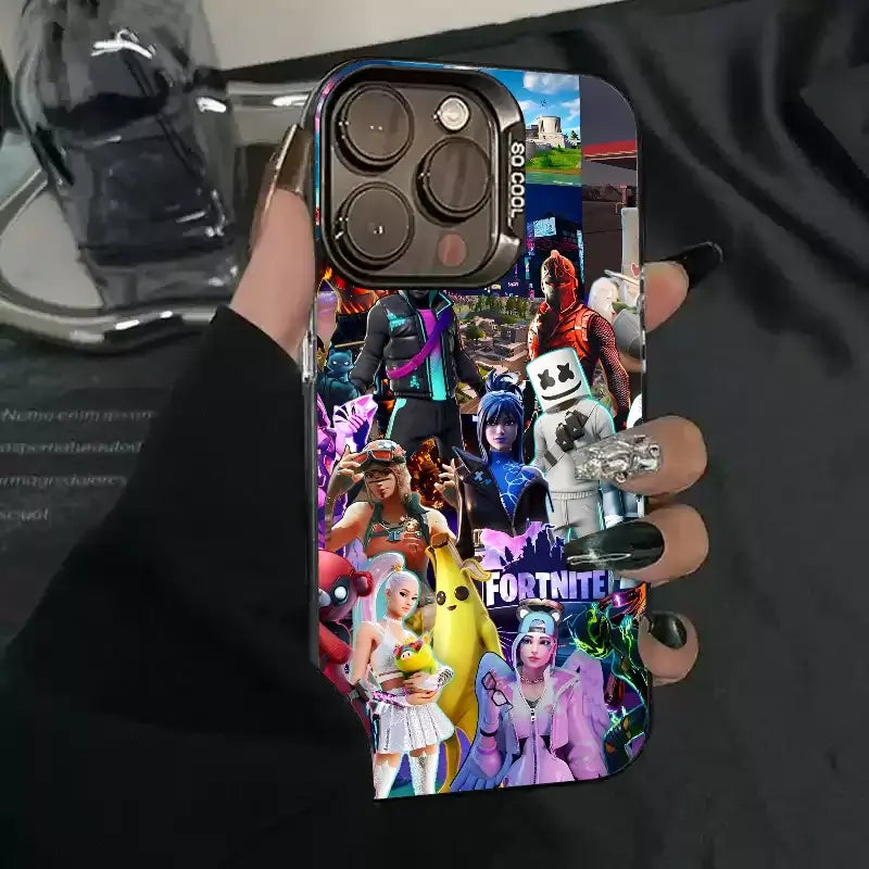 1pc Game F-Fortnite Phone Case IMD Color Silver Shell For iPhone 16, 15, 14, 13, 12, 11 Pro Max Plus