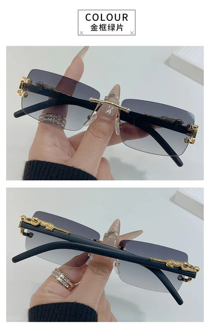 1 Pc Fashionable Women Men Sunglasses Frameless Rectangular Personalized Sunglasses for Daily Life Vintage Sun Glasses For male