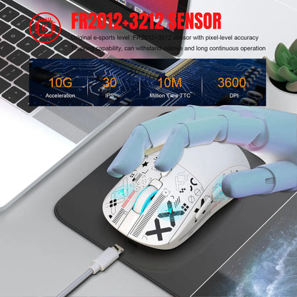3 režimų „Bluetooth“ žaidimų pelė, įkraunama, 2.4G USB belaidė RGB apšvietimo pelė, skirta „iPad“, planšetiniam kompiuteriui, nešiojamajam kompiuteriui ir kompiuteriui