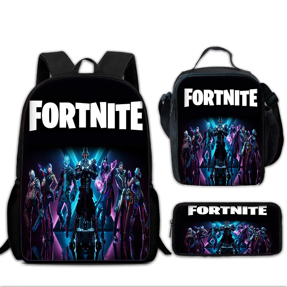 Hot Game Child School Backpack with Lunch Bags, Design-F-FortniteS Pencil Bags, School Bags for Boys Girls Best Gift