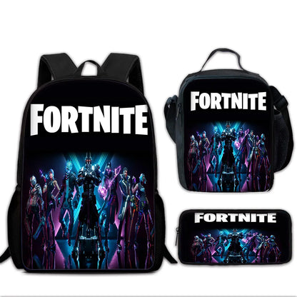 Hot Game Child School Backpack with Lunch Bags, Design-F-FortniteS Pencil Bags, School Bags for Boys Girls Best Gift