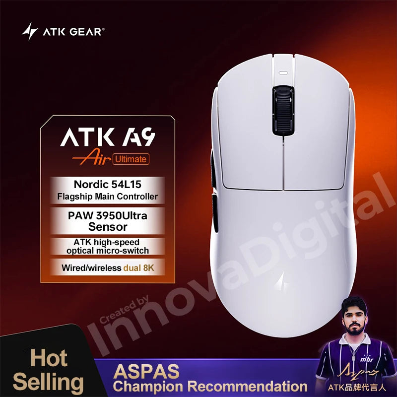 ATK Dragonfly A9 Ultimate Wireless Gaming Mouse, PAW3950 Ultra Sensor, 8KHz Polling Rate, Ultra Lightweight Ergonomic Gaming Mouse for FPS & Esports
