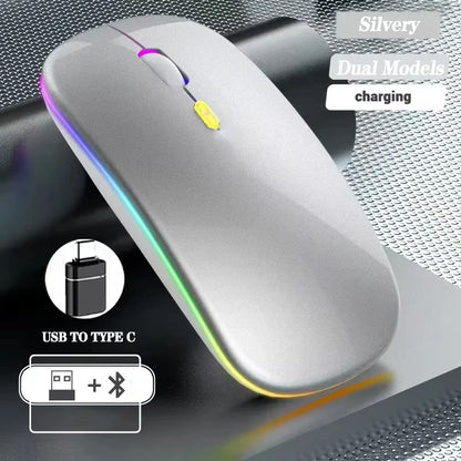 Ratón inalámbrico recargable de doble modo, compatible con Bluetooth y USB 2.4G, para ordenador, portátil, iPad, tablet y notebook, ratón gaming