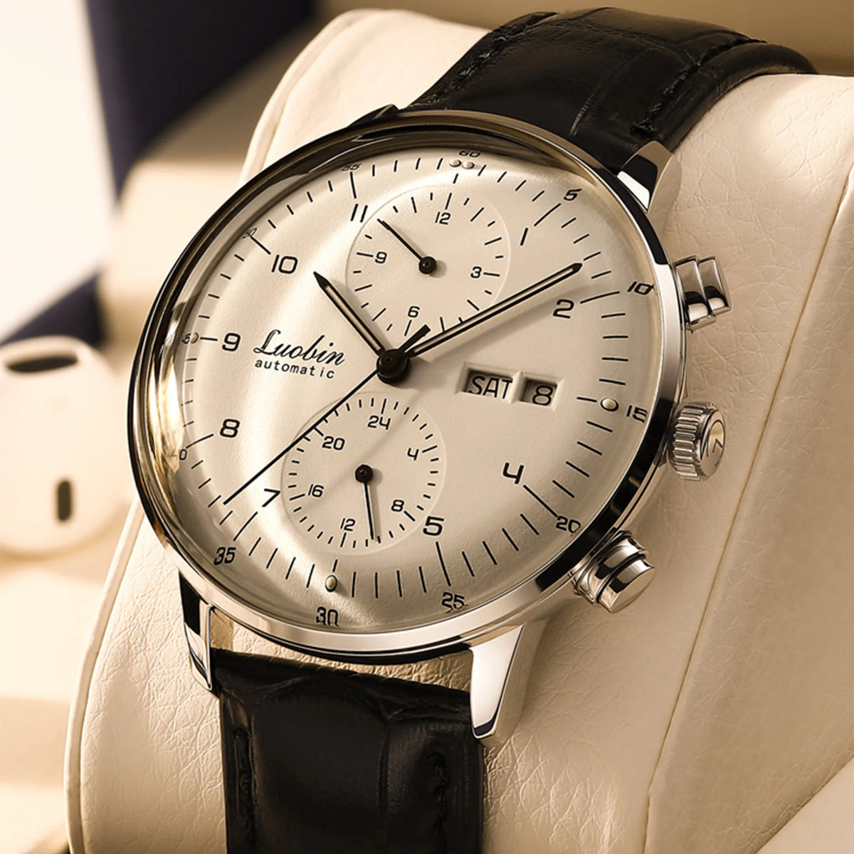 Men's Business Watch Mechanical Movement Multifunction Chronograph Stainless Steel Waterproof Automatic Calendar Sapphire