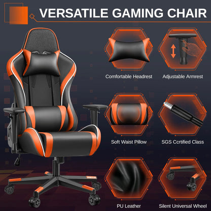 Gaming Chair, Ergonomic Office Chair with Headrest Lumbar Pillow, Multi-Level Adjustable Swivel Computer Chair, Orange