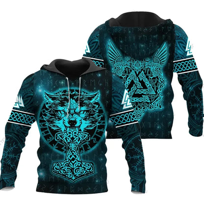 2023 New Autumn Men's Hoodie Wolf Print 3D Sweatshirts Urban Trendy All-Match Oversized Tops Poleron Hooded Clothes Men's Clothing