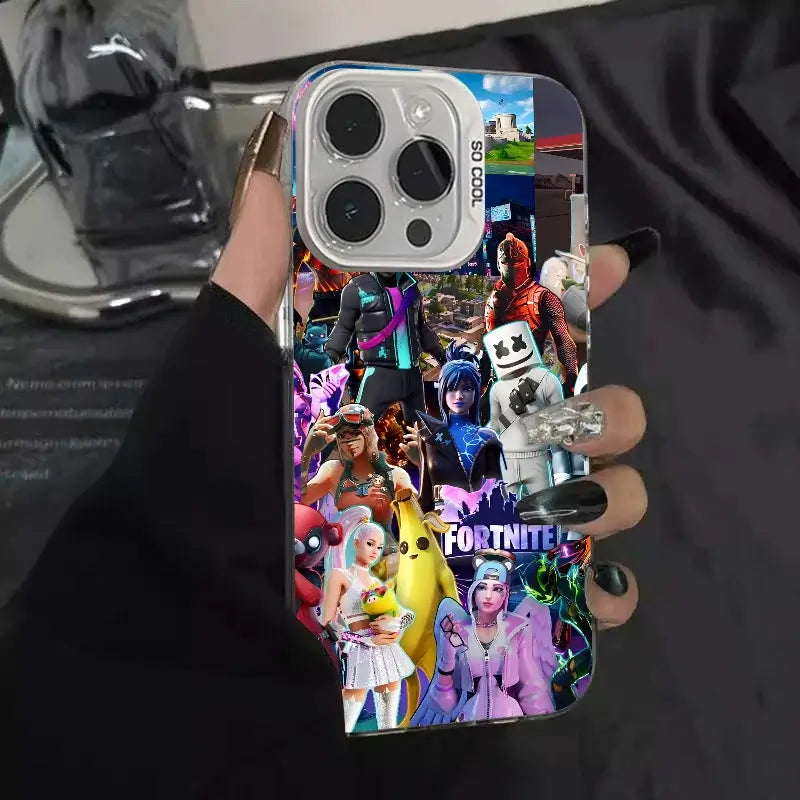 1pc Game F-Fortnite Phone Case IMD Color Silver Shell For iPhone 16, 15, 14, 13, 12, 11 Pro Max Plus