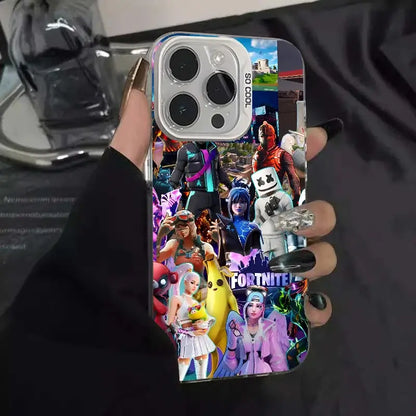 1pc Game F-Fortnite Phone Case IMD Color Silver Shell For iPhone 16, 15, 14, 13, 12, 11 Pro Max Plus