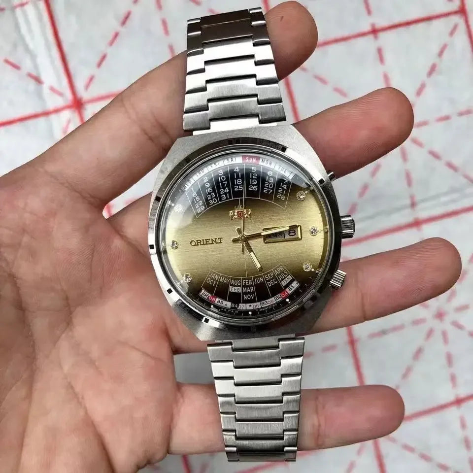ORIENT Double Lion Men's Auto Mechanical Watch Perpetual Calendar Multi-Function Stainless Steel Band Luminous Japan Movement