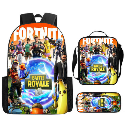 Cute Cartoon 3pcs Set School Backpack with Lunch Bag and Pencil Case, Large Anime Fortnite Kids School Bags for Boys and Girls