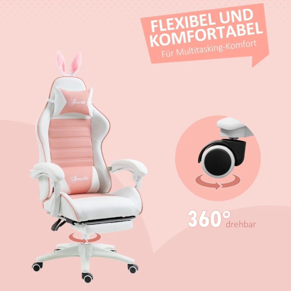 Ergonomic Gaming Chair with Footrest, 135° Reclining Gamer Chair, Adjustable Height Gaming Chair with Lumbar Cushion & Headrest