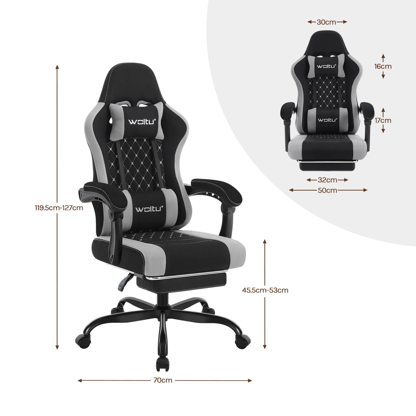 WOLTU Swivel Computer Chair with Massage Function Ergonomic Office Chair with Pillow & Footrest Height Adjustable Gaming Chair