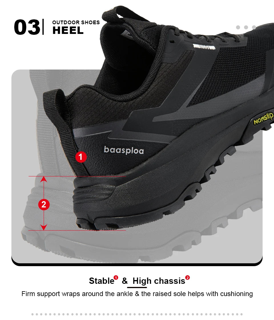 Baasploa Men Hiking Sneakers Outdoor Fashion Lightweight Breathable Shoes Male Casual Anti-Skid Wear-Resistant Climbing Shoes