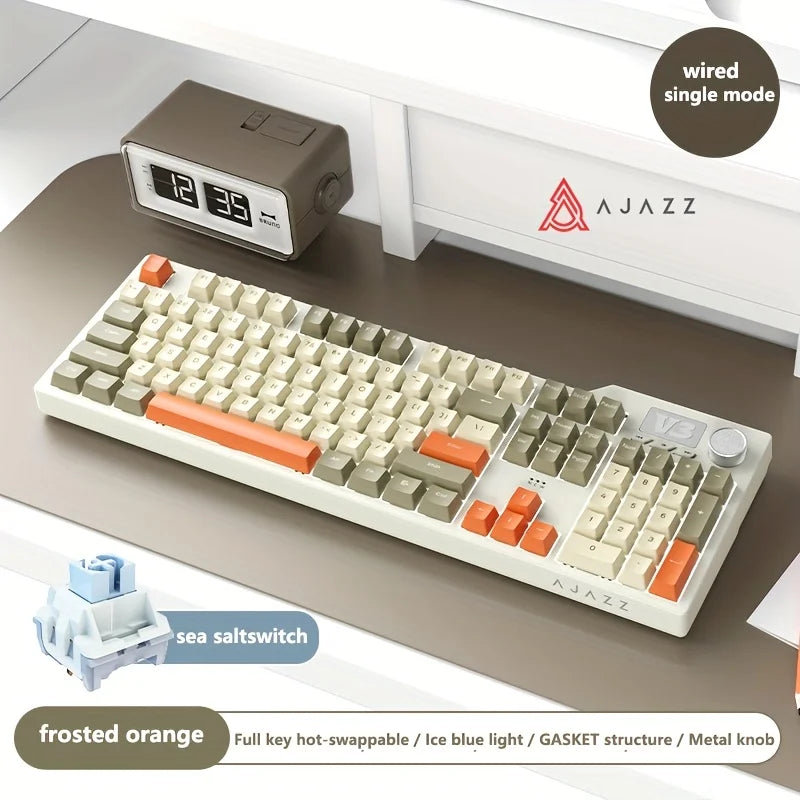 Ajazz AK35I V3 MAX 8000mAh battery Gaming mechanical keyboard Tri-mode Wired Bluetooth Wireless Hot-swappable TFT color screen