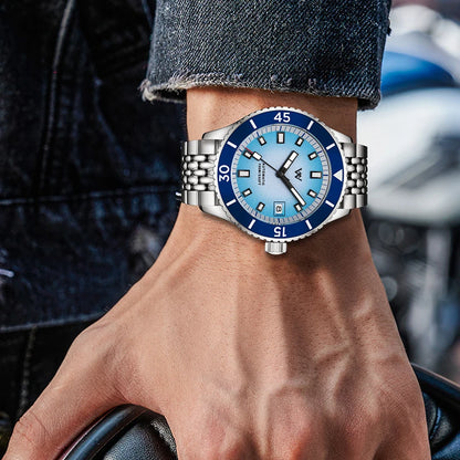 WM Watch Automatic Mechanical Diver Watches Men Sparkle Grain Gradient Dial Ceramic Bezel NH35 AR Coated Welly Merck Watch WM212