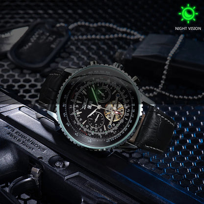 Jaragar Military Sports Automatic Watch for Men Multifunction Dial Tourbillon Skeleton Mechanical Watches Luxury Steel Band Glow