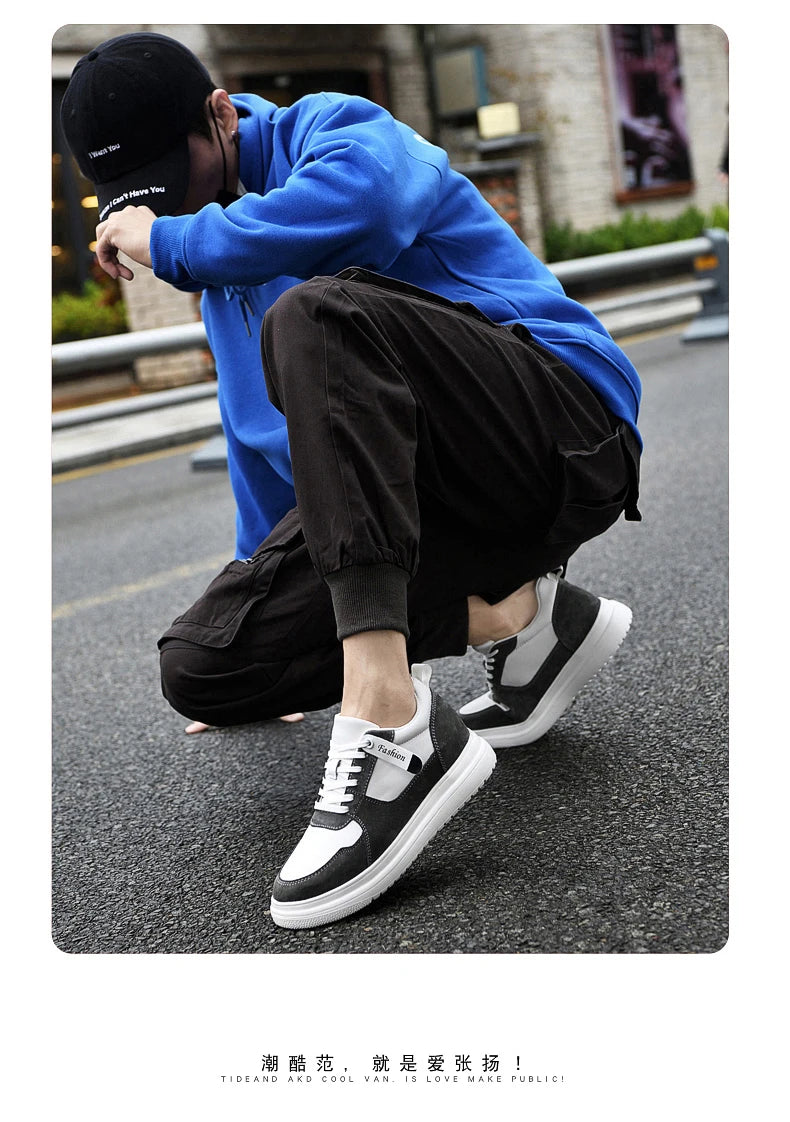 Big Size Lift Men Sneakers Elevator Shoes Heightening Height Increase Insole 7-8CM High Heels Shoes Genuine Leather Sport Shoes