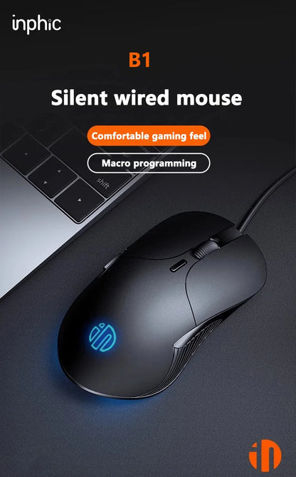 INPHIC B2 USB-Kabelmaus – leise Office- und Gaming-Maus für PCs und Laptops