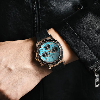 PAGANI DESIGN 40MM V2 Sky Blue Dial Classics Men Quartz Watches Sapphire Retro Chronograph Stainless Steel Waterproof Watch Men