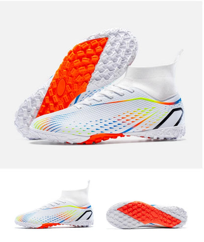 Chaussures de football à crampons multiples, semelle extérieure en caoutchouc à crampons courts et denses, semelle intermédiaire en EVA amortissante, tige synthétique douce et respirante, confort