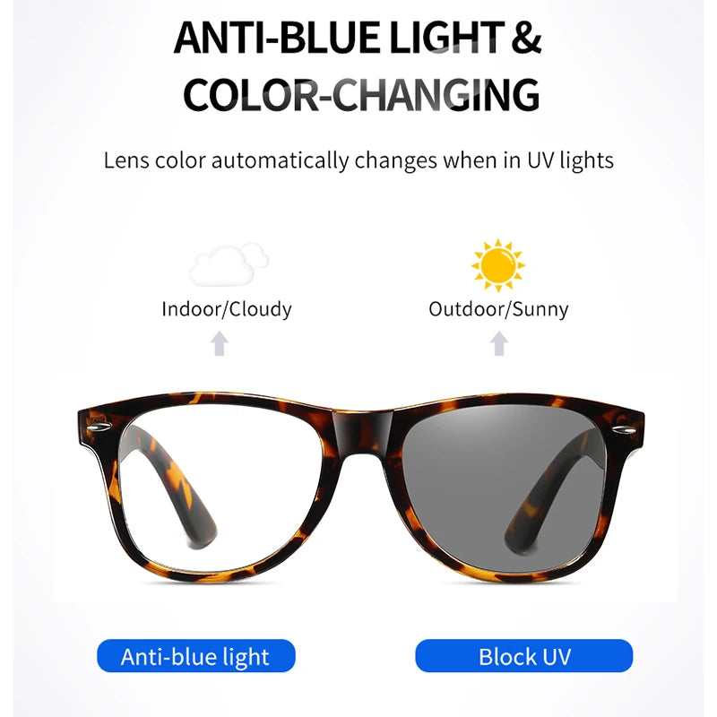 Women Photochromic Glasses Blue Light Blocking Lenses Men Prescription Reading Myopia Eyewear Anti Fatigue PC Eyeglasses Frame