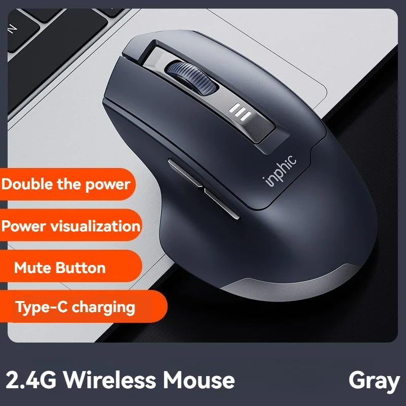 Ratón inalámbrico Inphic M9 con receptor USB 2.4G, recargable Type-C, botón silencioso, visualización de energía, ergonómico para oficina, universal