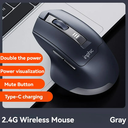 Ratón inalámbrico Inphic M9 con receptor USB 2.4G, recargable Type-C, botón silencioso, visualización de energía, ergonómico para oficina, universal
