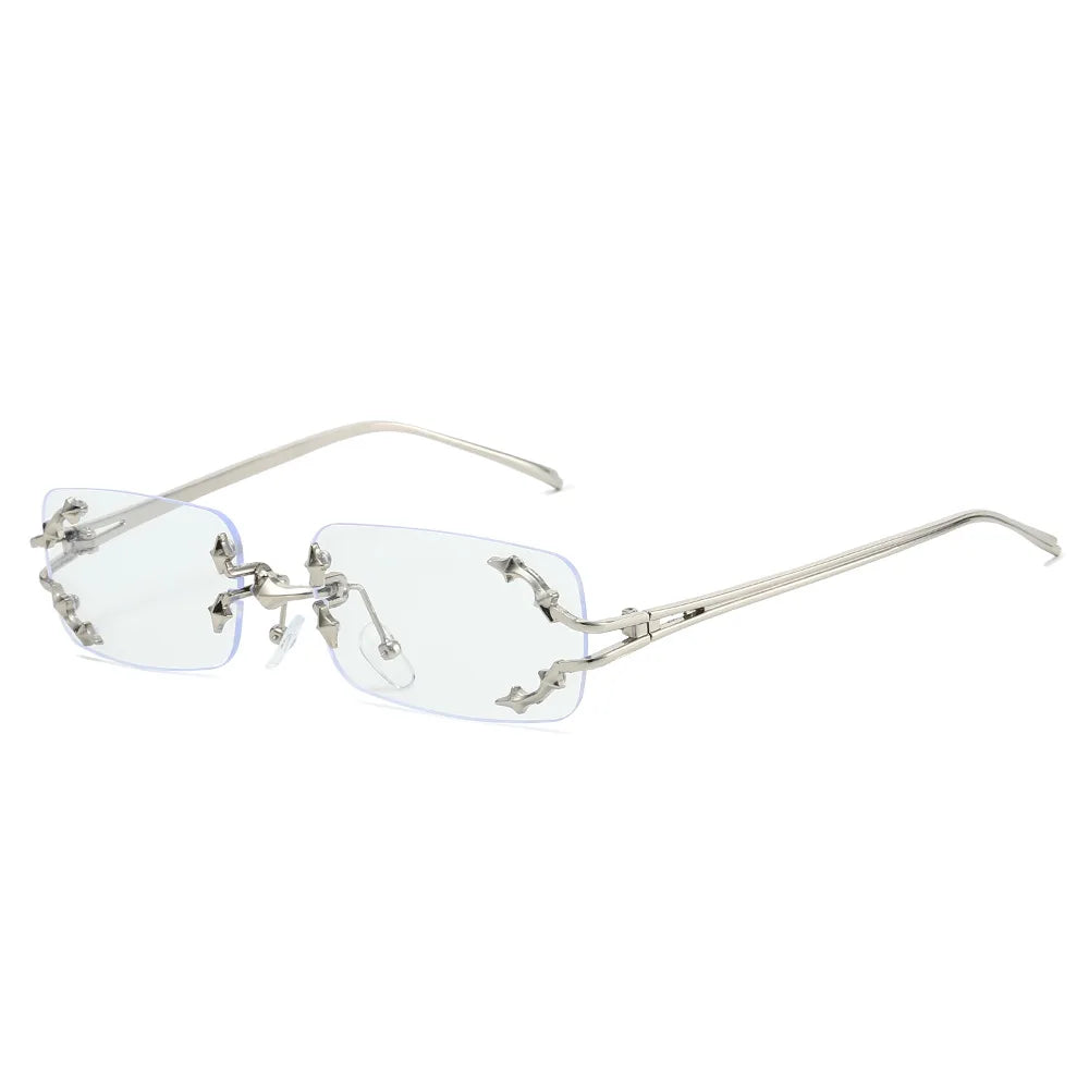 Y2K Rimless Square Star Sunglasses for Women Fashion Vintage Silver Hip Hop Driving UV400 Eyewear Alloy Frame Outdoor Men Punk