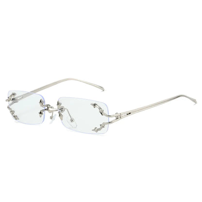 Y2K Rimless Square Star Sunglasses for Women Fashion Vintage Silver Hip Hop Driving UV400 Eyewear Alloy Frame Outdoor Men Punk