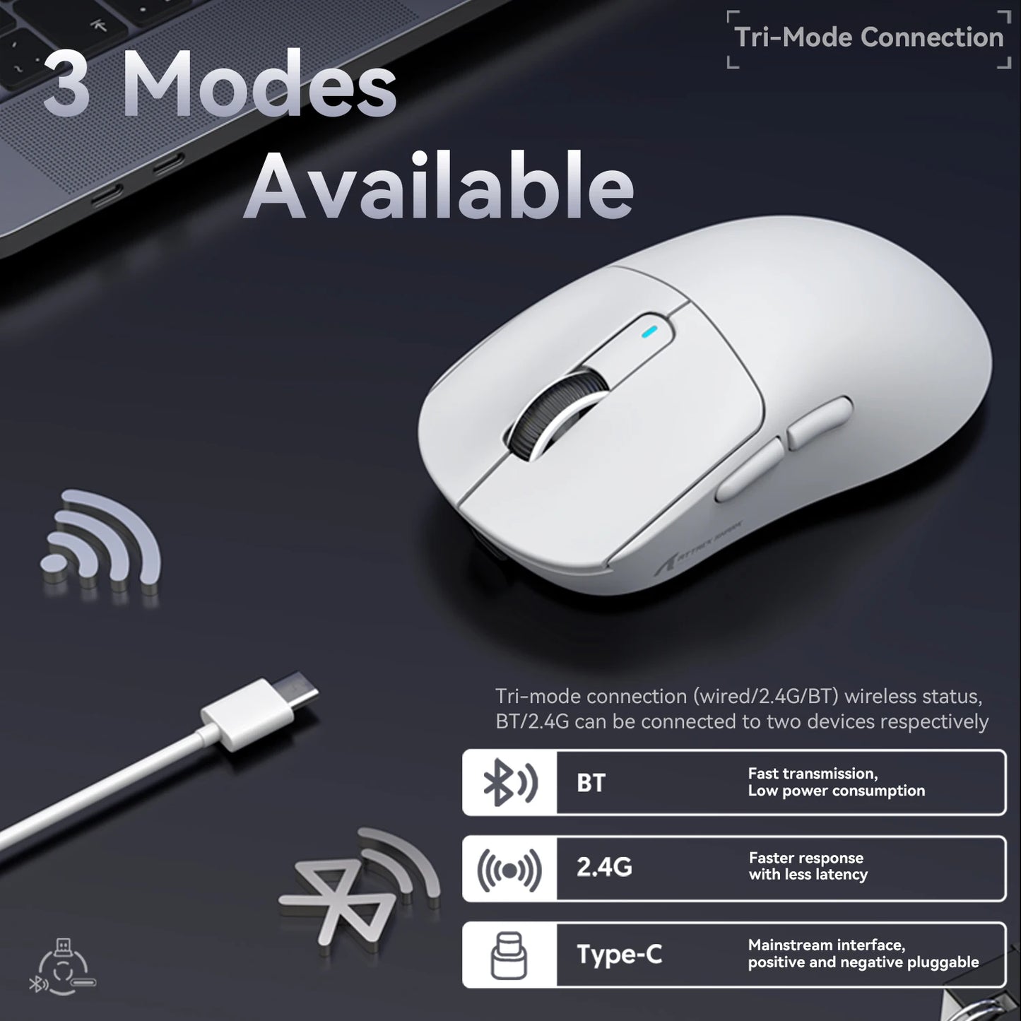 Attack Shark X3/X3PRO 4K/8K Tri-mode Gaming Mouse, PixArt PAW3395 Sensor, 26K DPI, 49g Ultralight, BT/2.4G Wireless/Wired, for PC
