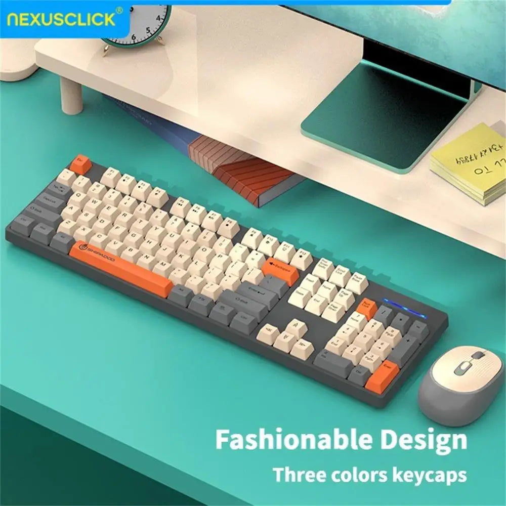 Set inalámbrico de teclado y ratón gaming de oficina NexusClick, ahorro de energía inteligente, tamaño completo, 104 teclas, 1600DPI ajustable, USB para portátil y PC