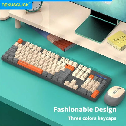 Set inalámbrico de teclado y ratón gaming de oficina NexusClick, ahorro de energía inteligente, tamaño completo, 104 teclas, 1600DPI ajustable, USB para portátil y PC