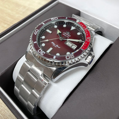 Orient Men's 200M Waterproof Automatic Dive Watch Dial Stainless Steel Bracelet Day Date Self-Winding Luminous Wristwatch