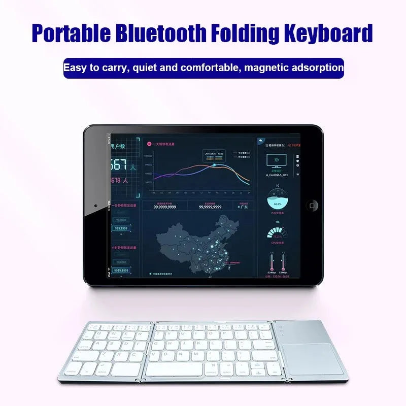 Dreifach faltbare Bluetooth-Tastatur mit Touchpad – tragbare Mini-Tastatur, wiederaufladbare kabellose Tastatur für Windows, Android und iOS