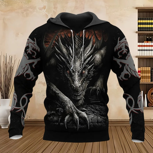 Spring Autumn Long Sleeve Tattoo Dragon 3D Printed Men Hooded Hoodies Sweatshirt Unisex Streetwear Pullover Casual Tracksuits