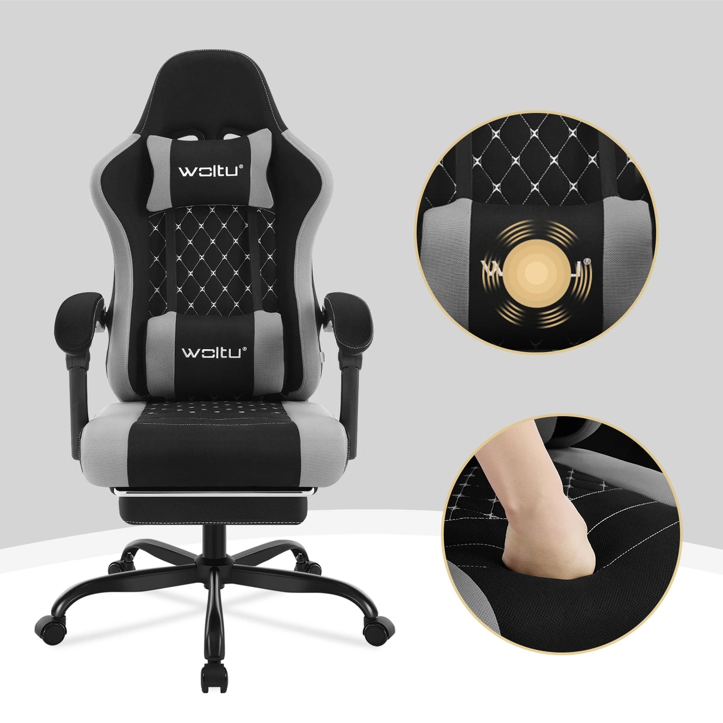 WOLTU Swivel Computer Chair with Massage Function Ergonomic Office Chair with Pillow & Footrest Height Adjustable Gaming Chair