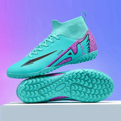 Nouvelles chaussures de football pour hommes, chaussures de football en salle de haute qualité, chaussures de sport, futsal, cheville haute, antidérapantes, ultralégères, antidérapantes pour l'extérieur