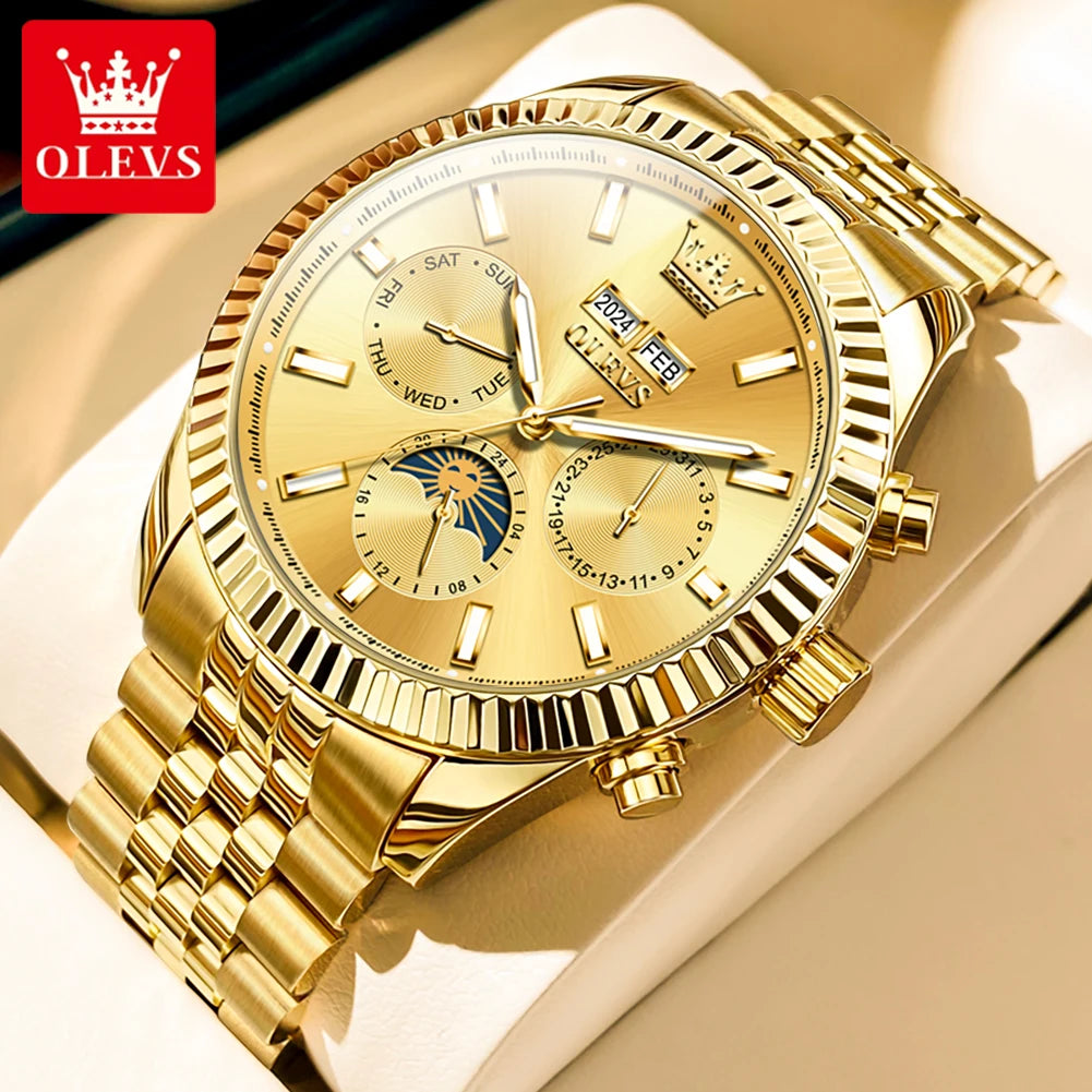 OLEVS 6688 Fashion Automatic Mechanical Men's Watch Moon Phase Dual Calendar Waterproof Luminous Luxury Business Watch for Man